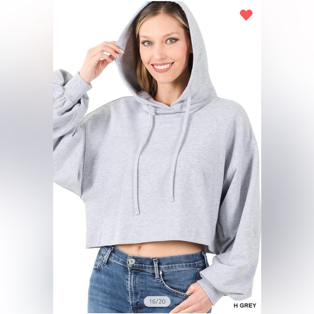 GREY FRENCH TERRY DROP SHOULDER CROPPED HOODIE